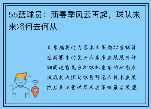 55蓝球员：新赛季风云再起，球队未来将何去何从