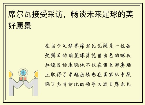 席尔瓦接受采访，畅谈未来足球的美好愿景